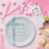 watercolor blue cross  First Communion  ペーパープレート (パーティー)