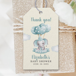Watercolor Blue Elephant Baby Shower  ギフトタグ