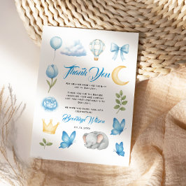 Watercolor Blue Elephant | Boy’s Baby Shower サンキューカード