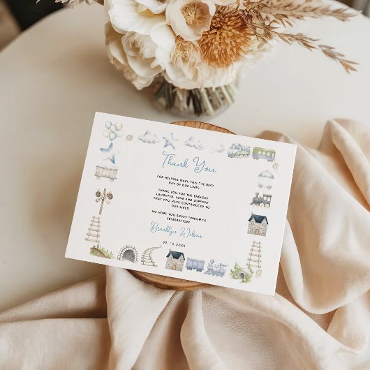 Watercolor Blue Elephant | Boy’s Baby Shower サンキューカード