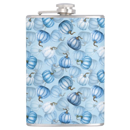 WATERCOLOR BLUE FALL PUMPKINS フラスク (正面)