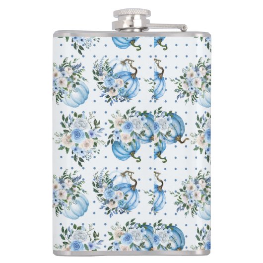 WATERCOLOR BLUE FALL PUMPKINS & AUTUMN FLOWERS フラスク (裏面)