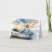 Watercolor Blue Fishing Husband Happy Birthday カード (正面)