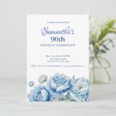 Watercolor Blue Floral 90th Birthday Party 招待状 (スタンド正面)