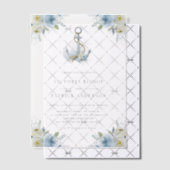 Watercolor Blue Floral Anchor Coastal Wedding ベラム紙招待状 (オフセット (招待状))