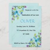 ​Watercolor Blue Floral  Boy Dedication Invitation 招待状 (正面/裏面)