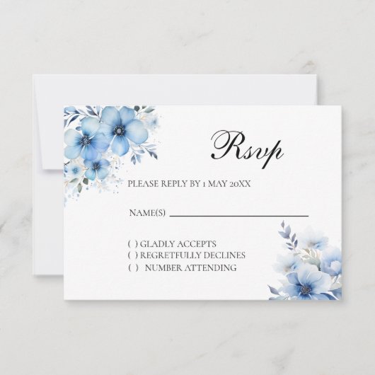 Watercolor Blue Floral RSVP card (正面)