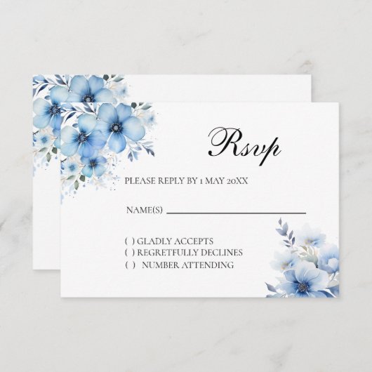 Watercolor Blue Floral RSVP card (正面/裏面)