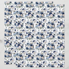 Watercolor Blue Floral Scrapbook Paper