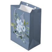 Watercolor Blue Floral Wedding Gift Bag ミディアムペーパーバッグ (正面アングル)