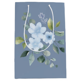 Watercolor Blue Floral Wedding Gift Bag ミディアムペーパーバッグ
