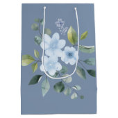 Watercolor Blue Floral Wedding Gift Bag ミディアムペーパーバッグ (裏面)