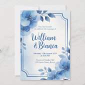 Watercolor Blue Floral Wedding Invitation 招待状 (正面)
