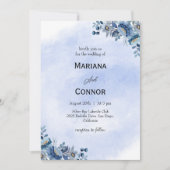 Watercolor Blue Floral Wedding Invitation 招待状 (正面)