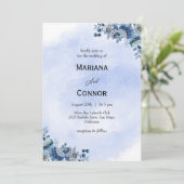 Watercolor Blue Floral Wedding Invitation 招待状 (スタンド正面)