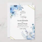 Watercolor blue floral Wedding Invitation 招待状 (正面)