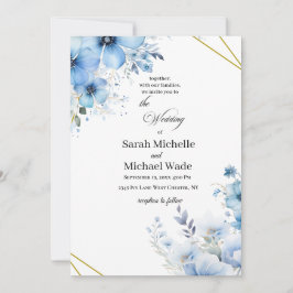 Watercolor blue floral Wedding Invitation 招待状