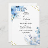 Watercolor blue floral Wedding Invitation 招待状 (正面/裏面)
