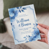 Watercolor Blue Floral Wedding Invitation 招待状