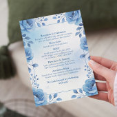 Watercolor Blue Floral Wedding Invitation 招待状
