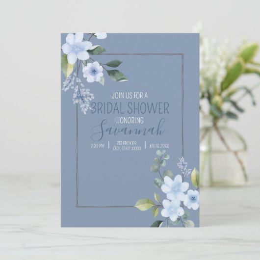 Watercolor Blue Floral Wedding Shower Invitation (スタンド正面)