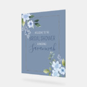 Watercolor Blue Floral Wedding Shower Welcome アクリルサイン (傾斜)
