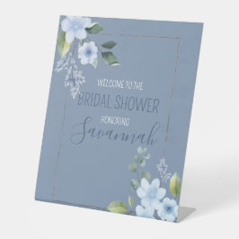 Watercolor Blue Floral Wedding Shower Welcome 台座サイン