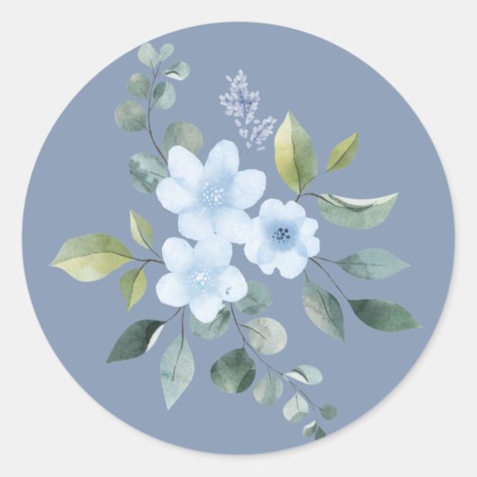 Watercolor Blue Floral Wedding Stickers ラウンドシール (正面)