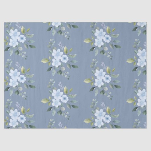 Watercolor Blue Floral Wedding Wrapping Paper  薄葉紙 (正面)