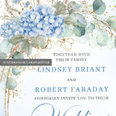 Watercolor Blue Floral Wheat Gold Wedding Invites 招待状