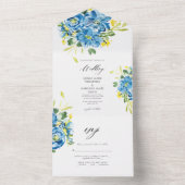 Watercolor Blue Flower Wedding Invitation オールインワン招待状 (内側)