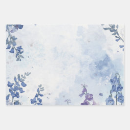 Watercolor Blue Flower Wrapping Paper Flat Sheets ラッピングペーパーシート