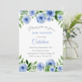 Watercolor Blue Flowers Baby Shower Invitation 招待状 (スタンド正面)