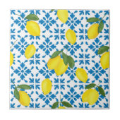 Watercolor Blue French Country Lemon Pattern Tile タイル (正面)