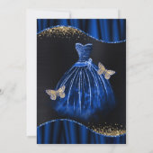 Watercolor Blue & Gold Glitter Dress Quinceanera 招待状 (裏面)