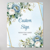 Watercolor Blue Gold Glitter Greenery Wedding Sign ポスター (正面)