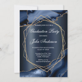 Watercolor Blue Gold Marble Graduation Party 招待状