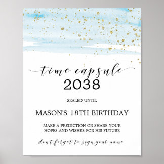 Watercolor Blue & Gold Sparkle Time Capsule Sign ポスター