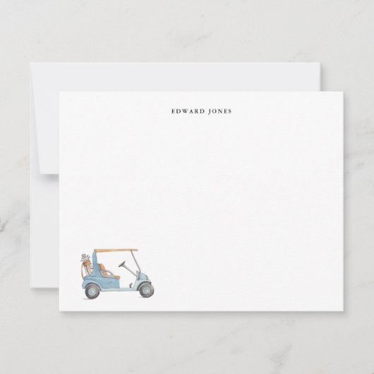 Watercolor Blue Golf cart, Golfers Personalized サンキューカード (正面)