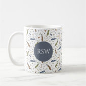 Watercolor Blue Green Golf Pattern Monogram Mug コーヒーマグカップ (左)