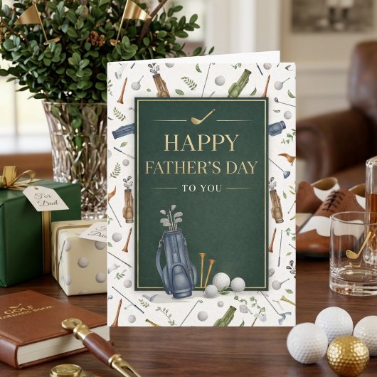 Watercolor Blue Green Golf Theme Father's Day Card カード