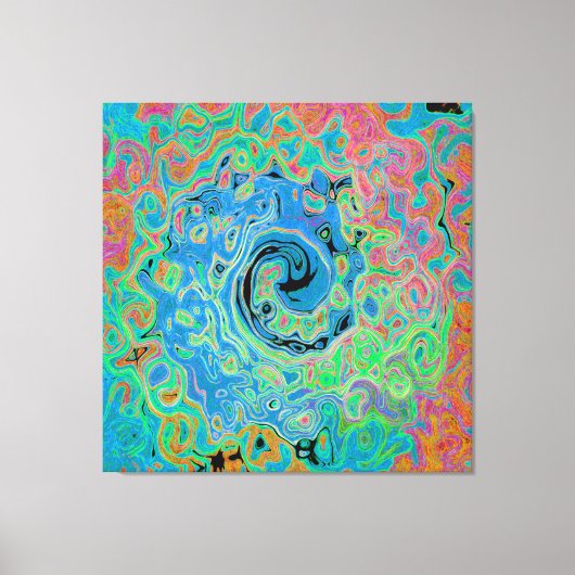 Watercolor Blue Groovy Abstract Retro Liquid Swirl キャンバスプリント (正面)