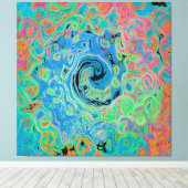 Watercolor Blue Groovy Abstract Retro Liquid Swirl キャンバスプリント (インサイチュ (ウッドフロア))