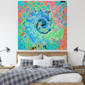 Watercolor Blue Groovy Abstract Retro Liquid Swirl キャンバスプリント (インサイチュ (寝室))