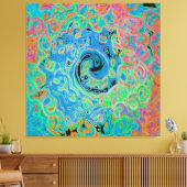 Watercolor Blue Groovy Abstract Retro Liquid Swirl キャンバスプリント (インサイチュ (リビング))