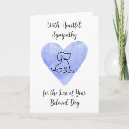 Watercolor Blue Heart with Dog Drawing Sympathy カード