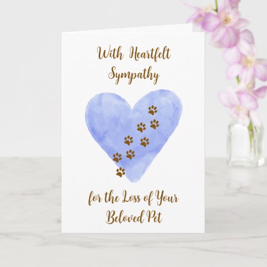 Watercolor Blue Heart with Pet Paws Sympathy カード (蘭)