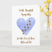 Watercolor Blue Heart with Pet Paws Sympathy カード (黄色い花)