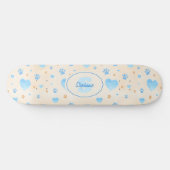 Watercolor Blue Hearts & Paw Prints Pattern スケートボード (横)
