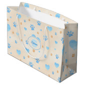 Watercolor Blue Hearts & Paw Prints Pattern ラージペーパーバッグ (裏面アングル)